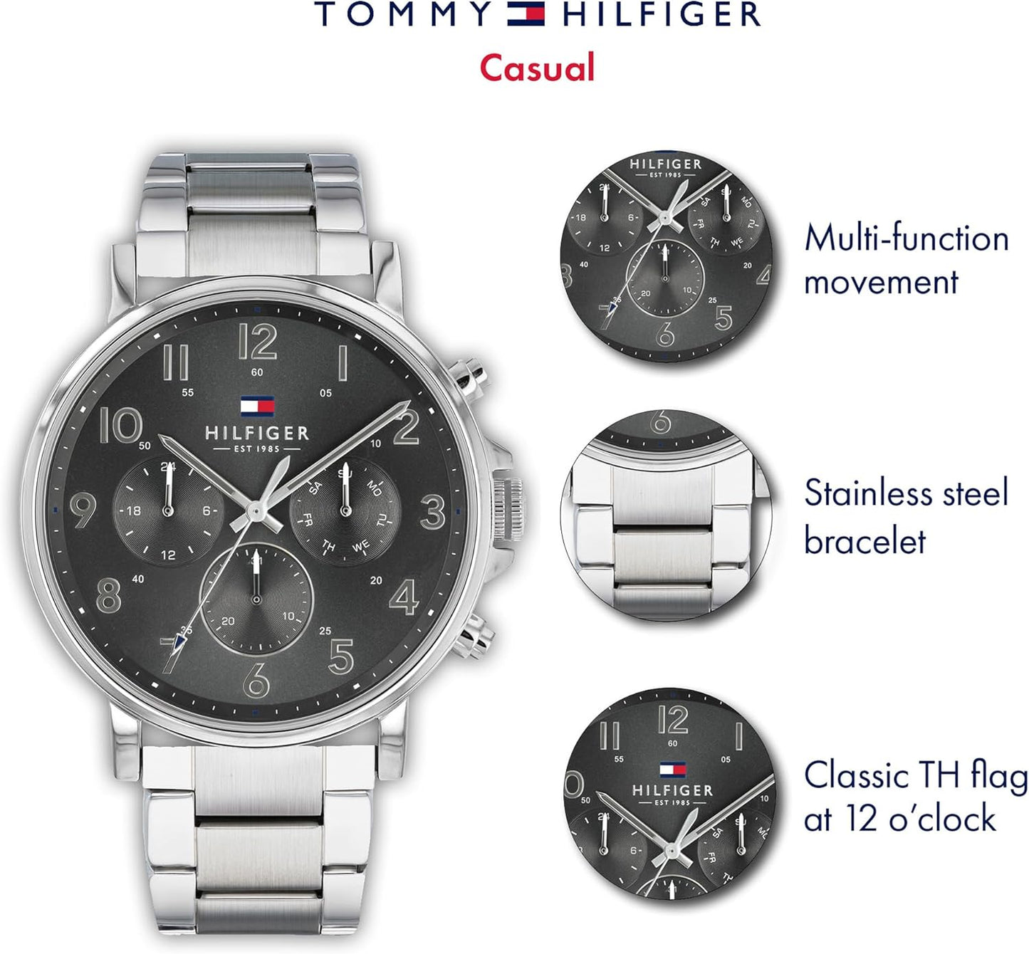 Tommy Hilfiger Danielmit herenhorloge met meerdere wijzerplaat, kwartsuurwerk, leren armband