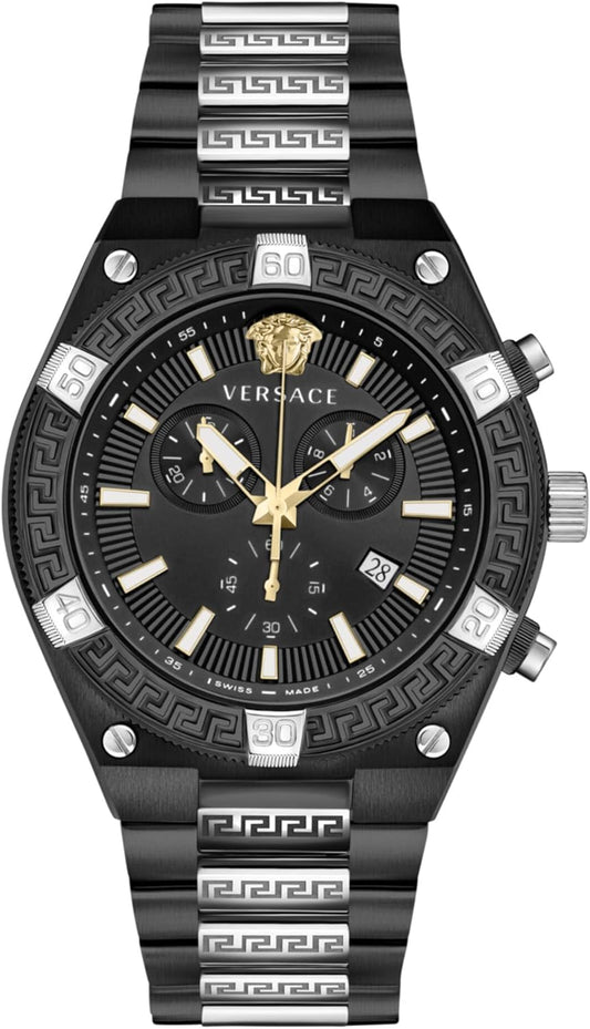 Versace Heren polshorloge Sporty GRECA chronograaf zwart, zilver 46 mm VESO01022, zwart
