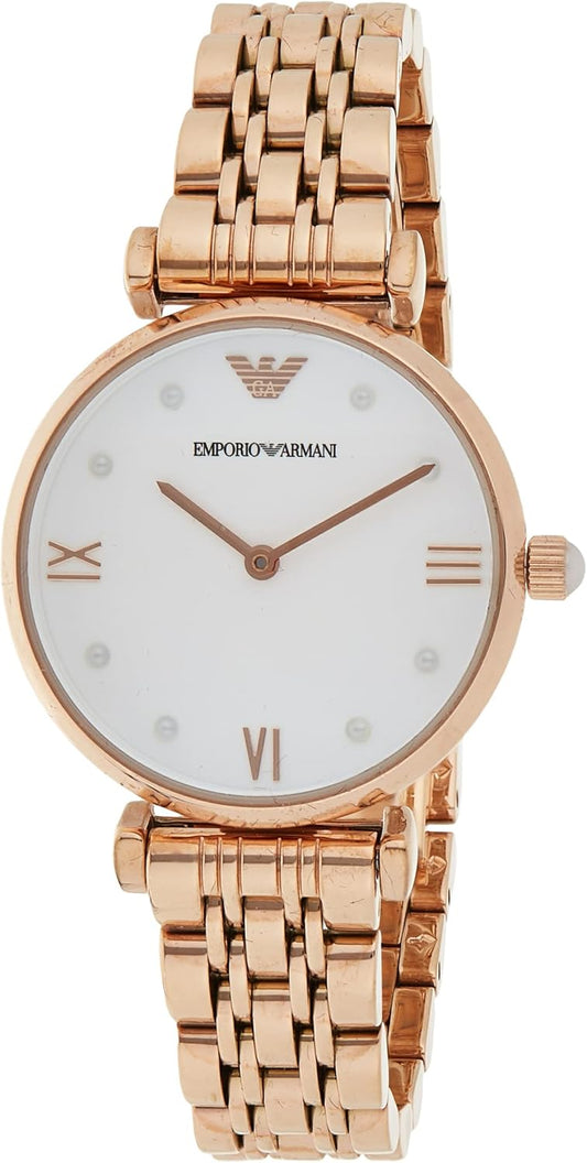 Emporio Armani tweehands rose goudkleurige roestvrijstalen horloge