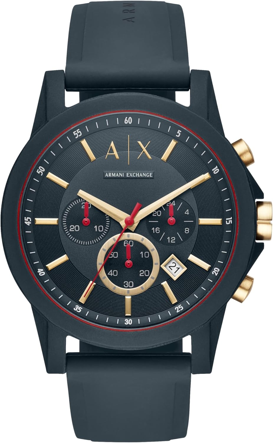Armani Exchange Herenchronograaf, siliconen horloge, 44 mm behuizingsgrootte