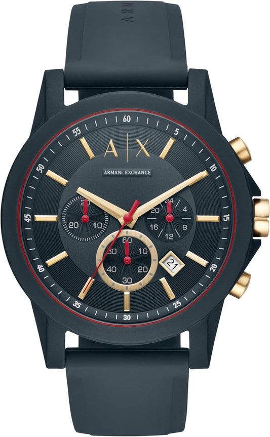 Armani Exchange Herenchronograaf, siliconen horloge, 44 mm behuizingsgrootte