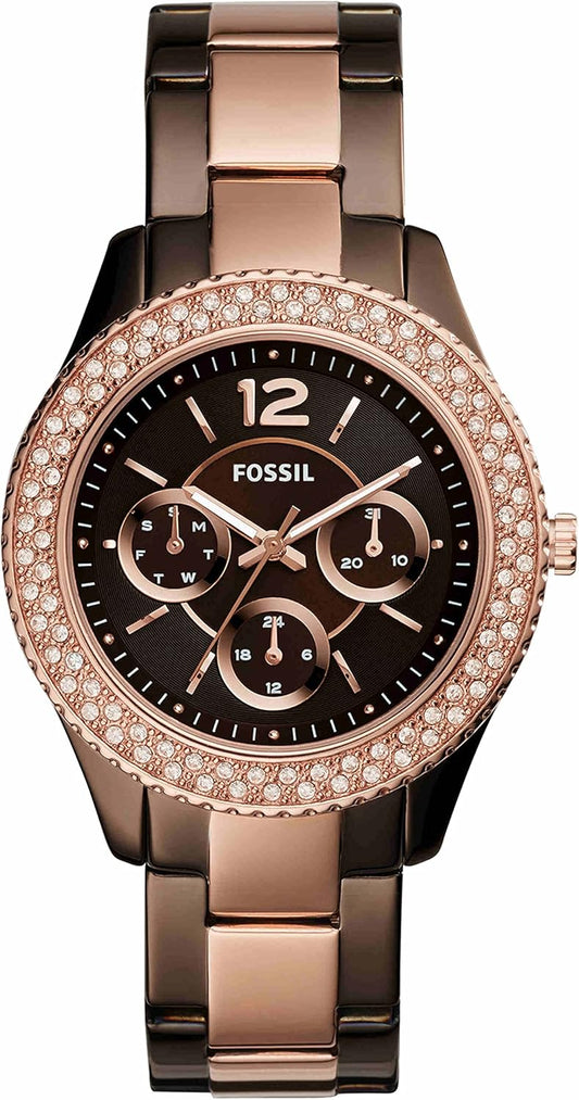 Fossil Vrouwen Analoge Quartz Horloge Met Roestvrij Stalen Band ES4079, Bruin, Quartz Horloge
