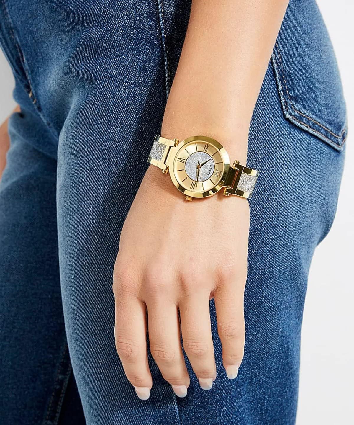 Guess Analoog kwartshorloge voor dames met roestvrij stalen armband W1288L2, goud, Eén maat, dagelijks gebruik