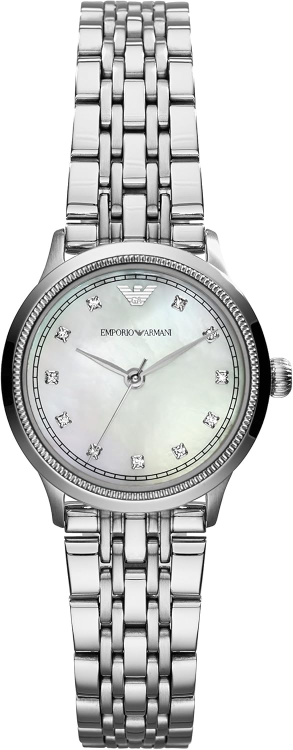 Emporio Armani Dames Analoog Kwartshorloge Met Roestvrij Stalen Armband, Zilver, Eén maat, AR1803