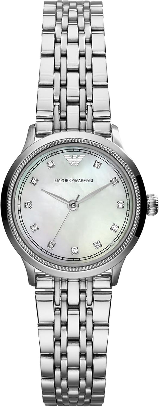 Emporio Armani Dames Analoog Kwartshorloge Met Roestvrij Stalen Armband, Zilver, Eén maat, AR1803