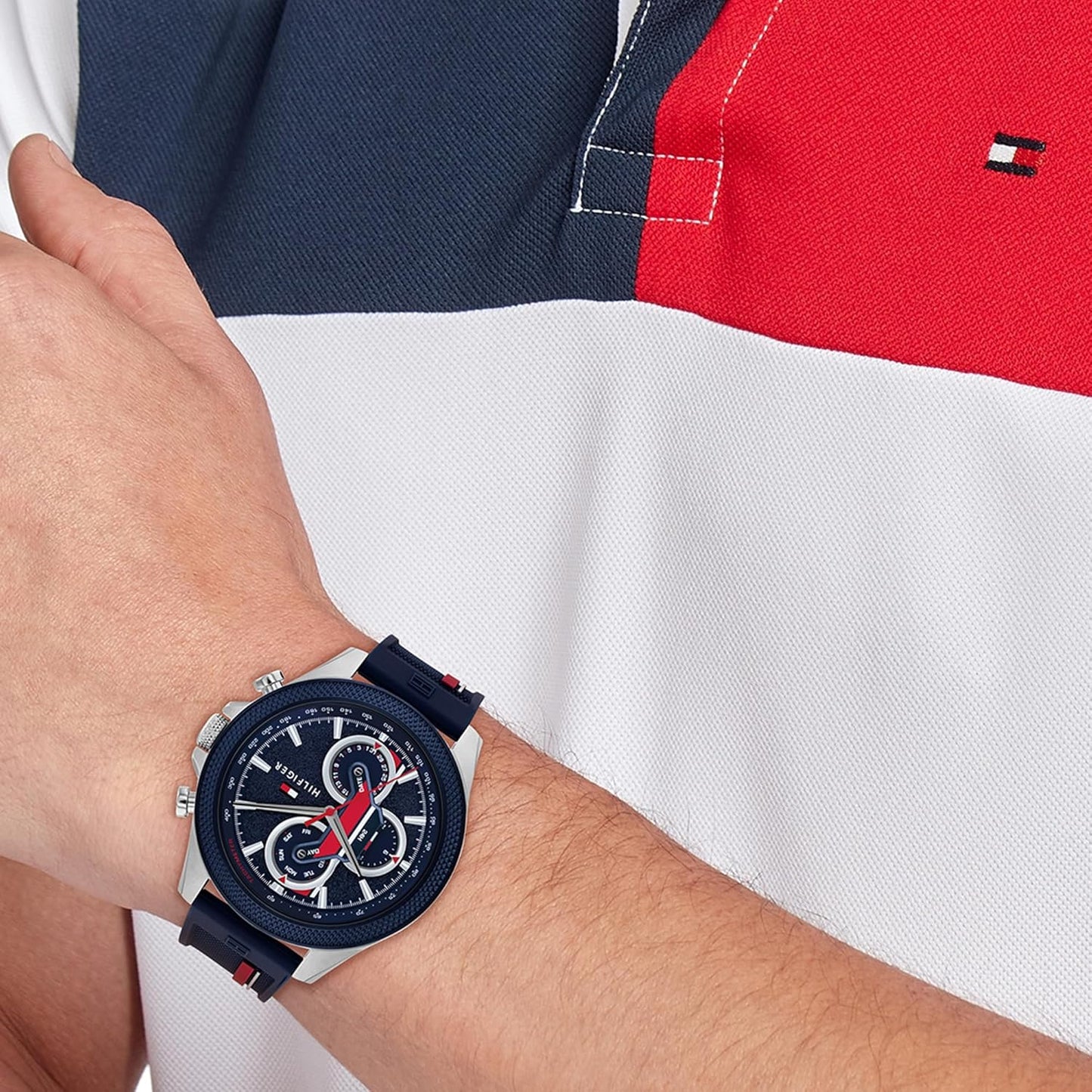 Tommy Hilfiger Analoog Japans kwartshorloge voor heren met roestvrijstalen band, Zwart, Siliconen