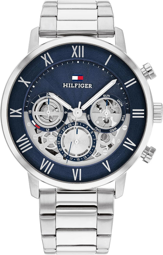 Tommy Hilfiger Analoog multifunctioneel kwartshorloge voor heren met zilveren roestvrijstalen armband - 1710569, Zilver, armband