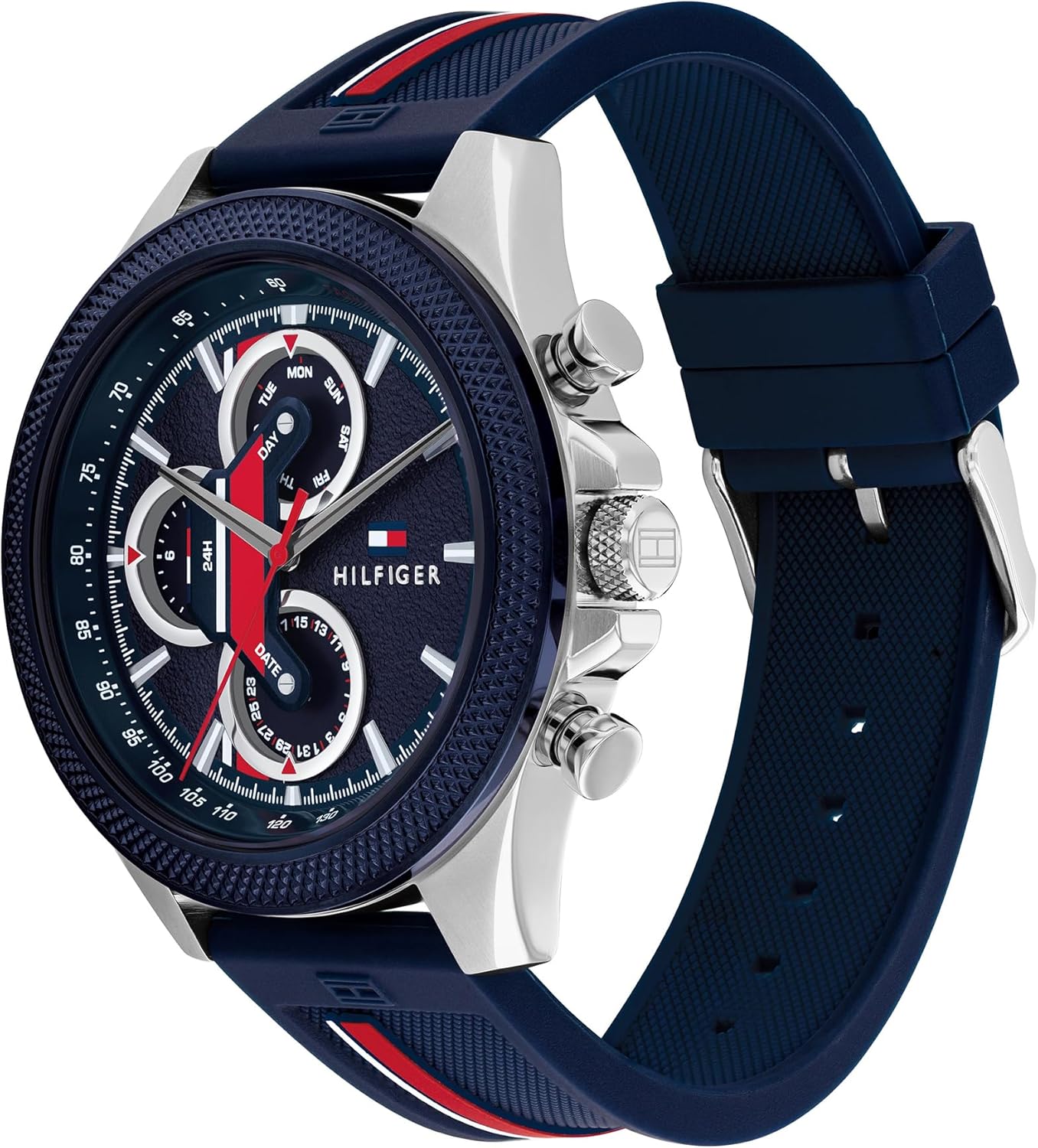 Tommy Hilfiger Analoog Japans kwartshorloge voor heren met roestvrijstalen band, Zwart, Siliconen