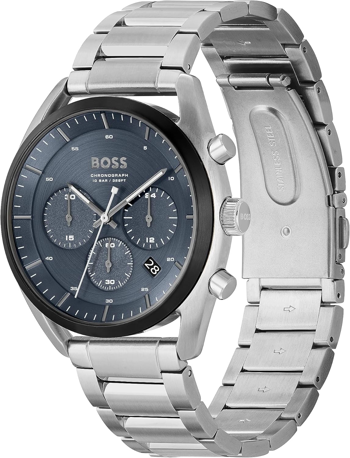 BOSS Chronograaf Quartz Horloge voor Mannen TOP Collectie met Roestvrij Staal of Siliconen Armband, Blauw, Roestvrij staal
