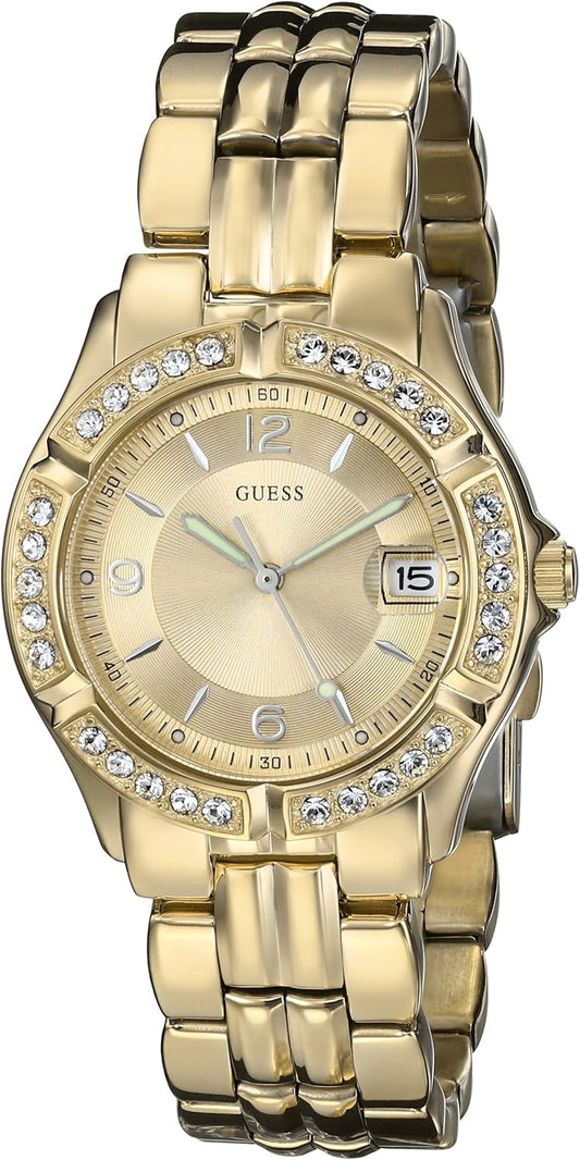 GUESS Goud-Tone Armband Horloge met Datum Feature. Kleur: Goud-Tone (Model: U85110L1)