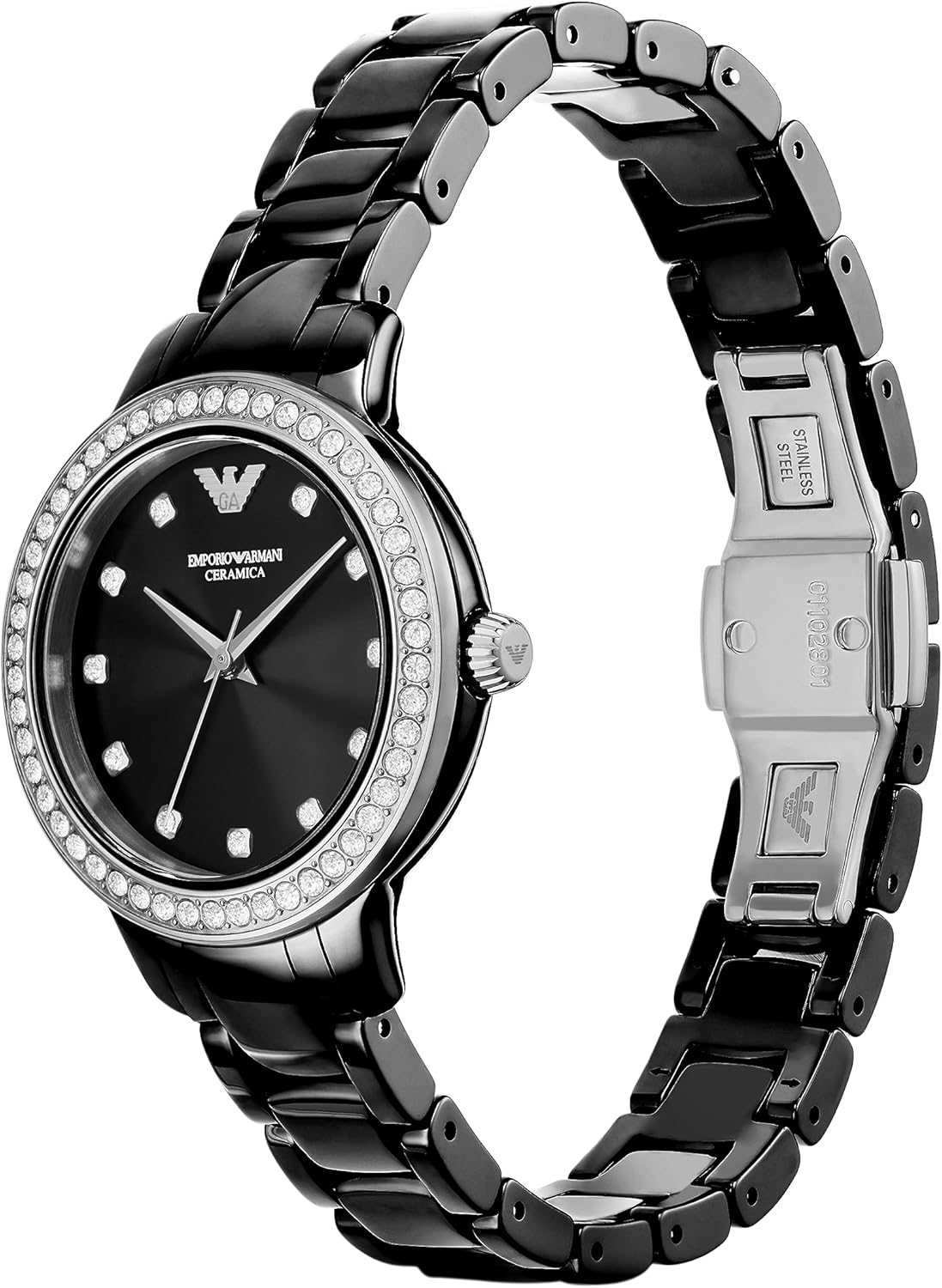 Emporio Armani dameshorloge quartz/3 wijzerwerk 32mm kastmaat met een keramische armband AR70008