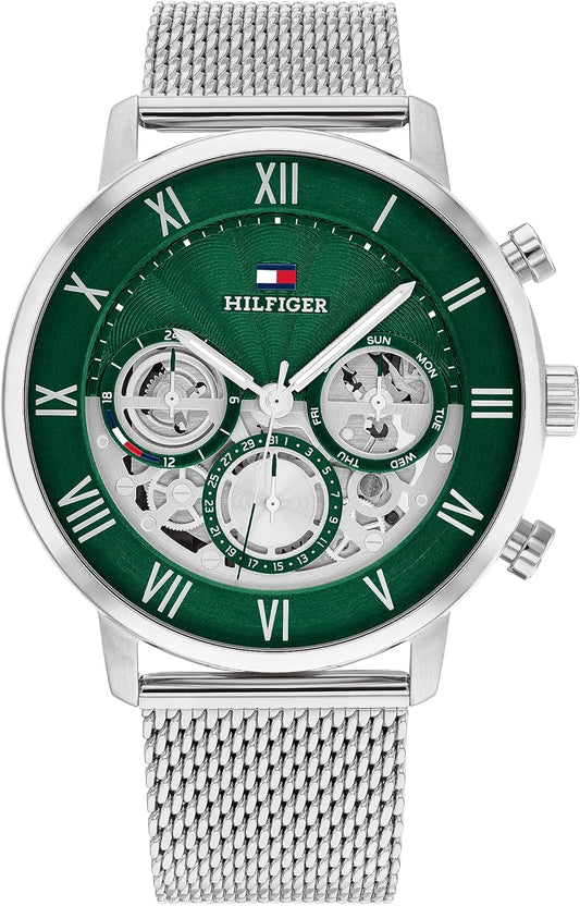 Tommy Hilfiger Multi-wijzerplaat kwarts horloge voor heren met zilveren roestvrijstalen armband - 1710567, zilver, armband