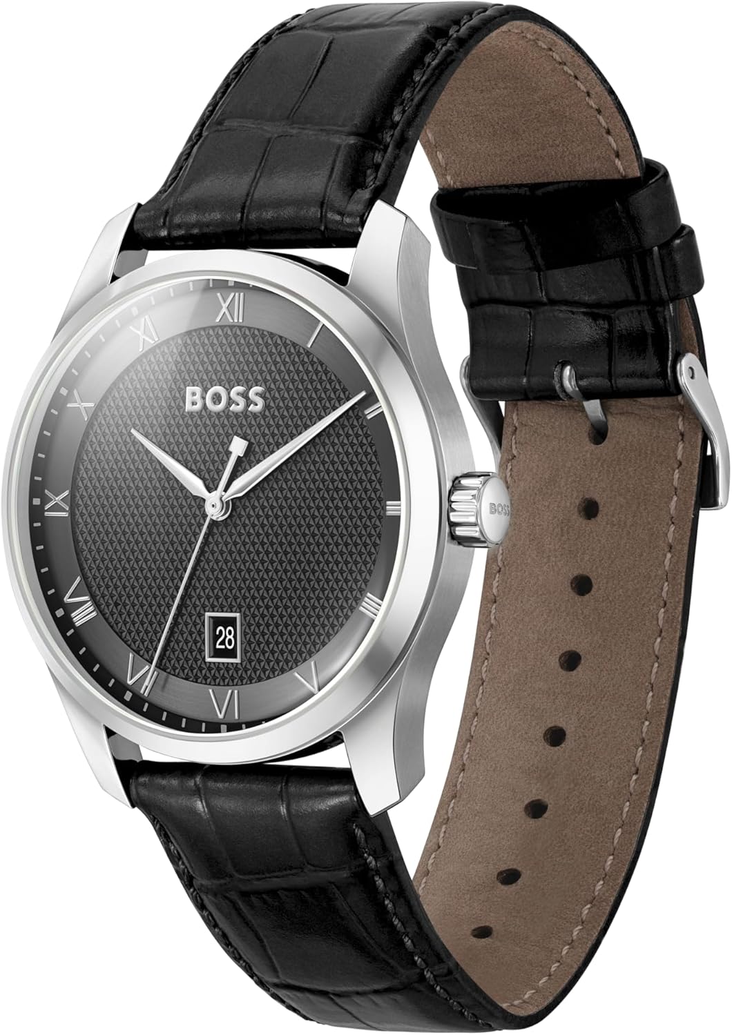 BOSS Analoog kwartshorloge voor heren uit de PRINCIPLE-collectie met leren of roestvrijstalen band, verkrijgbaar in zwart, Brown, blauw, Green en Grey