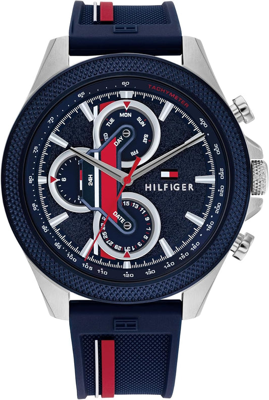 Tommy Hilfiger Analoog Japans kwartshorloge voor heren met roestvrijstalen band, Zwart, Siliconen