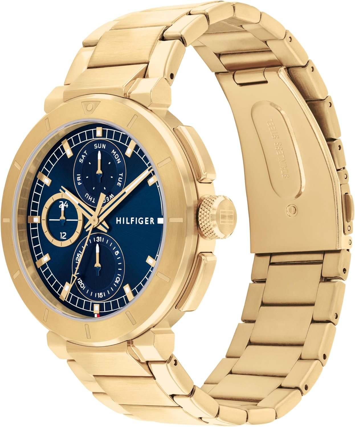 Tommy Hilfiger Collectie analoog quartzhorloge met meerdere functies en goudkleurig roestvrijstalen bandje voor heren, 1792118