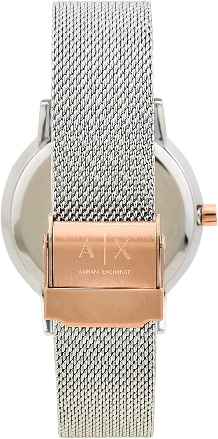 Armani Exchange Roestvrij stalen dameshorloge met drie wijzers, 36 mm behuizingsgrootte, roestvrijstalen mesh-armband