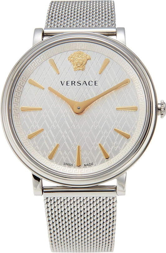 Versace Dames analoog kwartshorloge met roestvrij stalen armband VE81005 19, zilver, armband