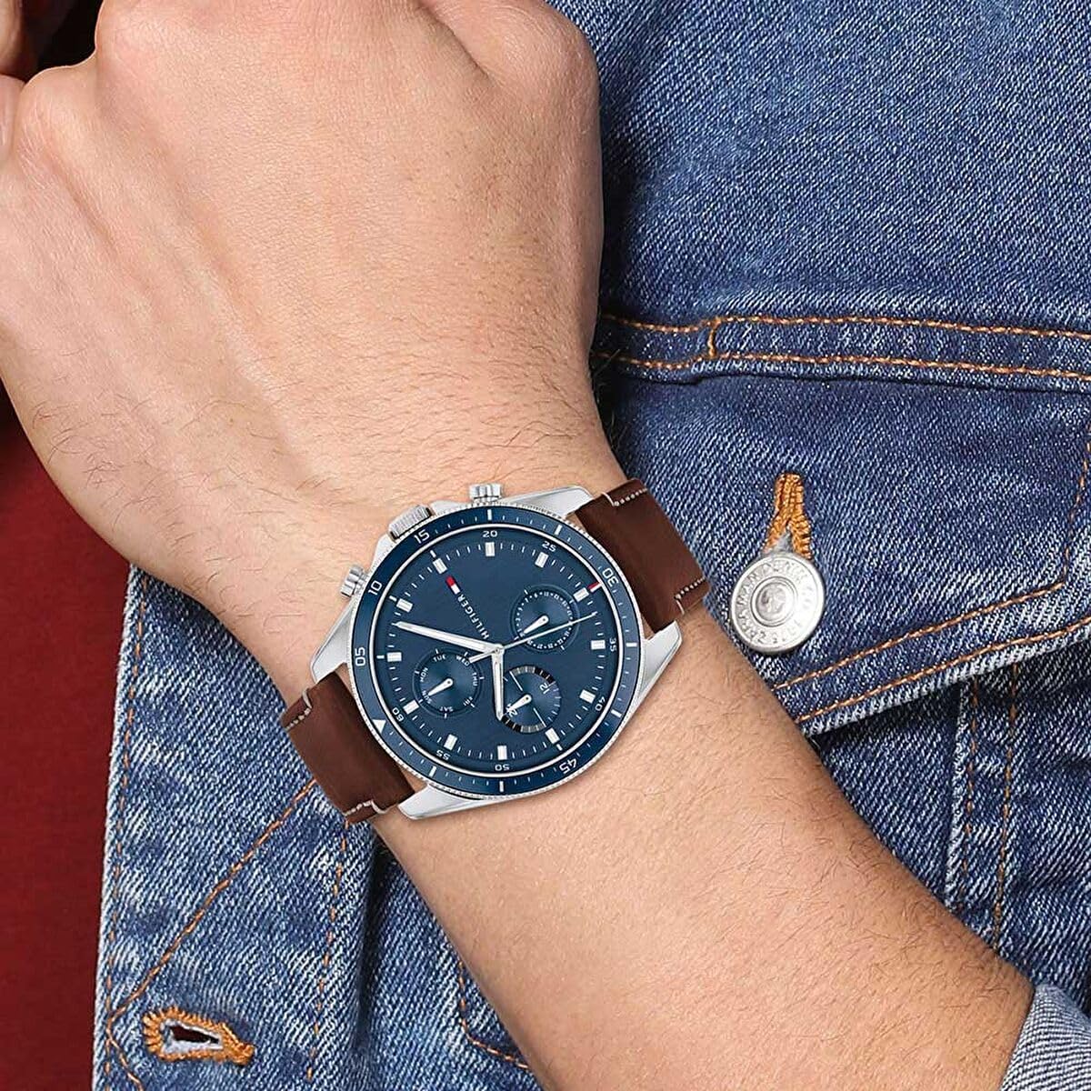 Tommy Hilfiger Heren multiwijzerplaat kwarts horloge en armband bundel, blauw, Eén maat, Horloge